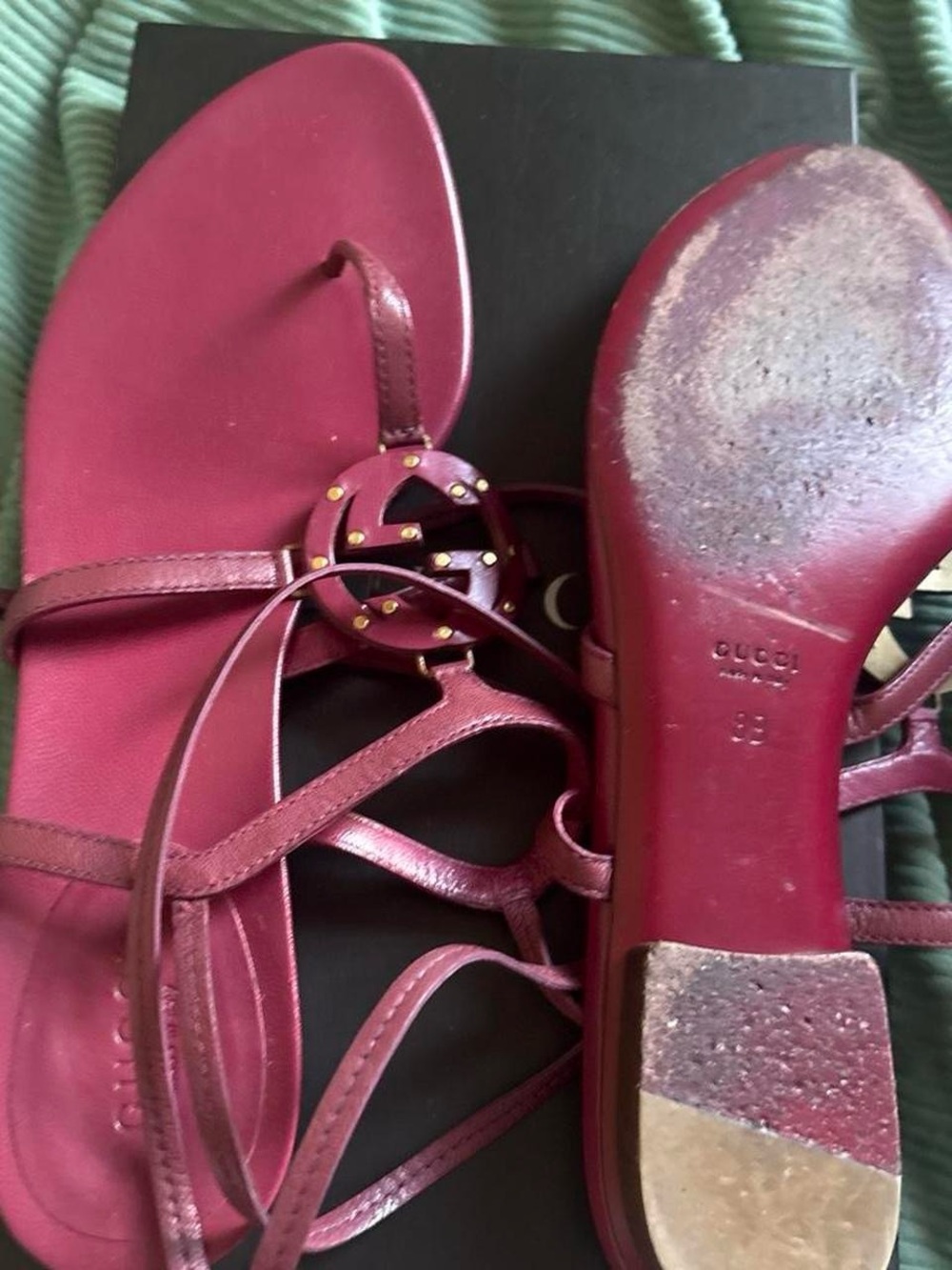 Gucci Women's Bordeaux Strappy Logo Lace-Up Sandals - Picture 2 of 3